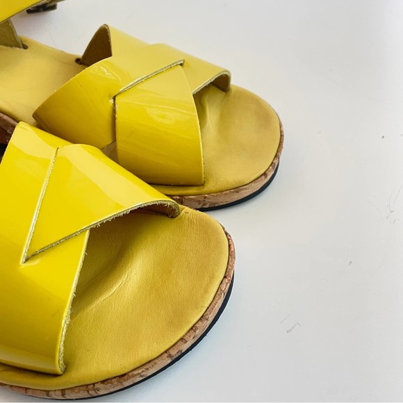 Kork-ease Myrna Sandal Patent Yellow Leather Cork Wedge Retro Comfort Buckle 7 - Picture 10 of 11